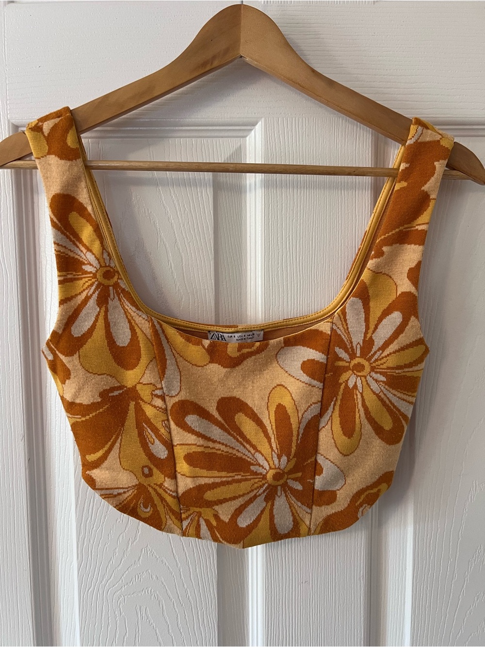 Zara Orange Blossom Floral Knit Corset Top Size: S Y2K Summer Yellow Retro